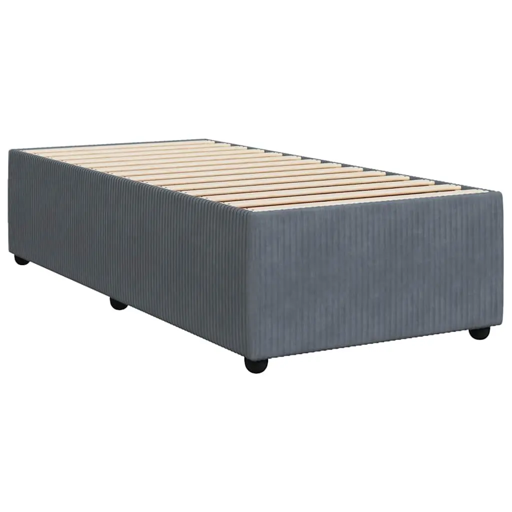 King Single Bed with Adjustable Headboard Pocket Spring Mattress Grey Velvet Upholstered Frame