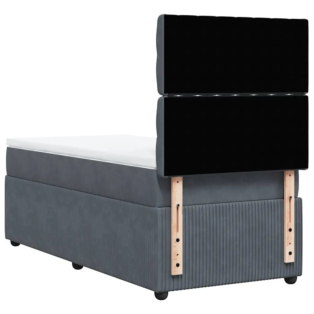 King Single Bed with Adjustable Headboard Pocket Spring Mattress Grey Velvet Upholstered Frame