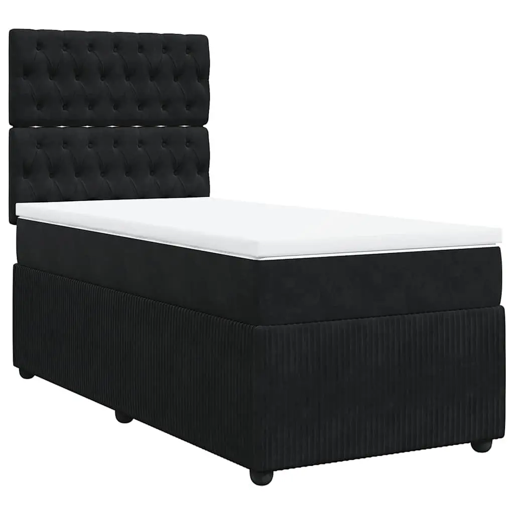 Box Spring Bed Pocket Spring Mattress King Single Black Velvet Height Adjustable Headboard