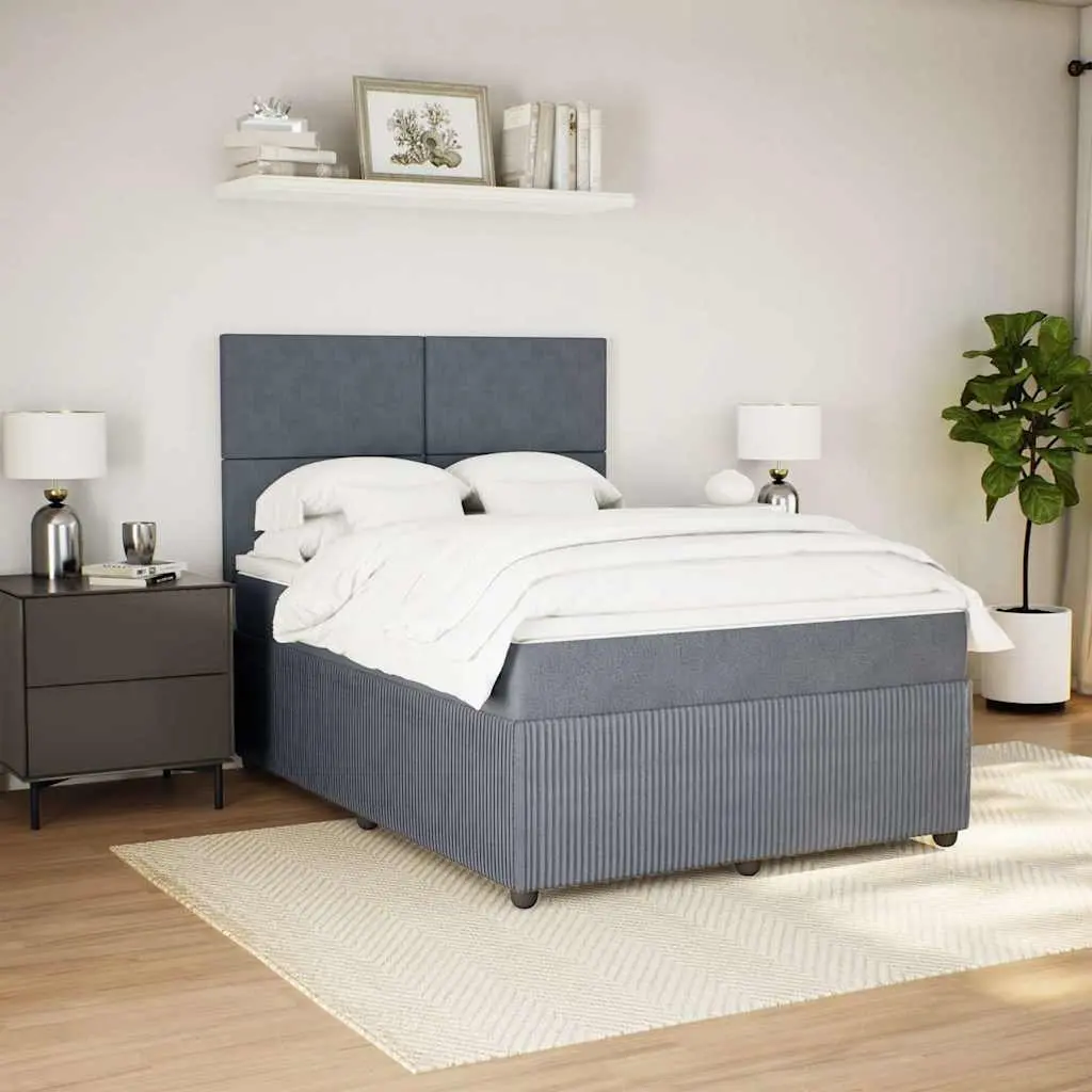 Box Spring Bed with Pocket Spring Mattress Grey Double Velvet Adjustable