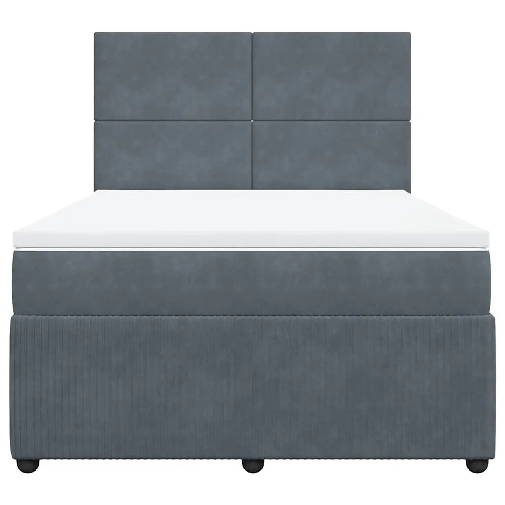 Box Spring Bed with Pocket Spring Mattress Grey Double Velvet Adjustable