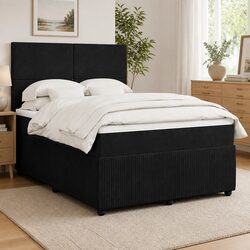 Box Spring Bed with Pocket Spring Mattress Double Black Velvet Adjustable