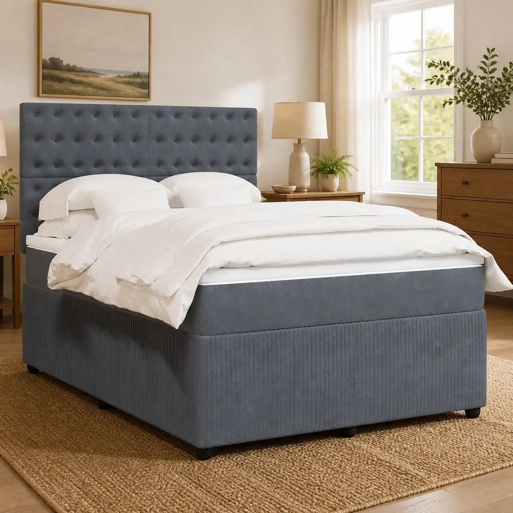 Box Spring Bed with Removable Mattress Topper