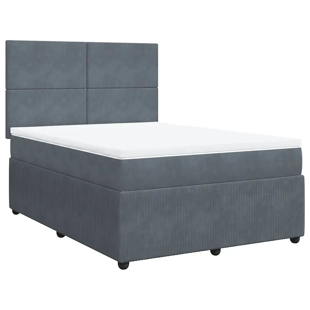 Queen Box Spring Bed Pocket Spring Mattress Adjustable Headboard Grey Velvet