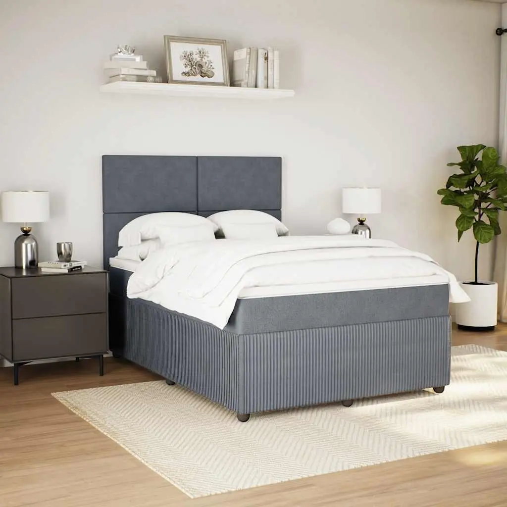 Queen Box Spring Bed Pocket Spring Mattress Adjustable Headboard Grey Velvet