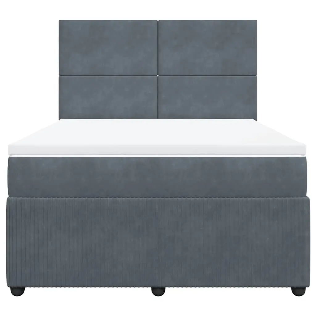Queen Box Spring Bed Pocket Spring Mattress Adjustable Headboard Grey Velvet