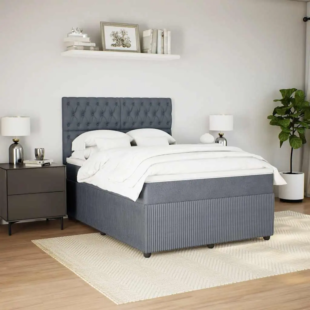 Queen Box Spring Bed Pocket Spring Mattress Adjustable Headboard Grey Velvet