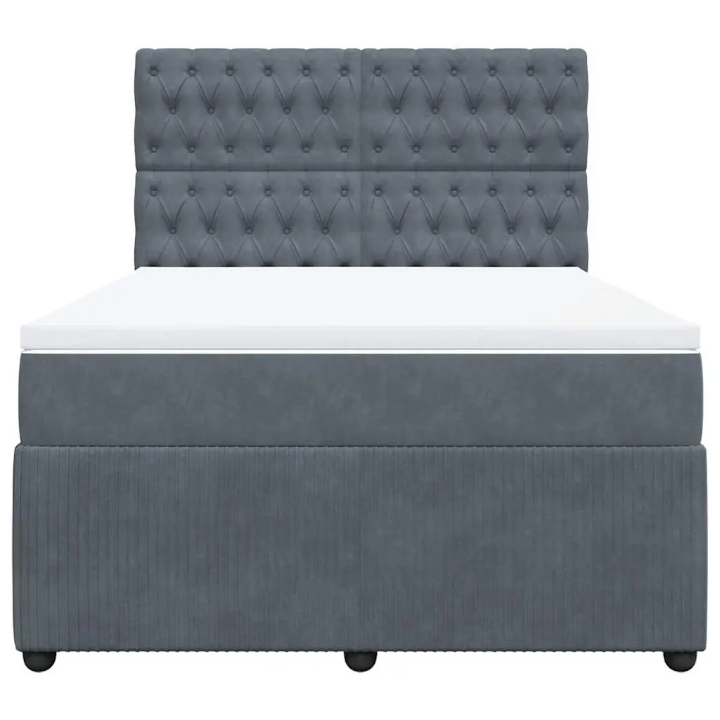 Queen Box Spring Bed Pocket Spring Mattress Adjustable Headboard Grey Velvet