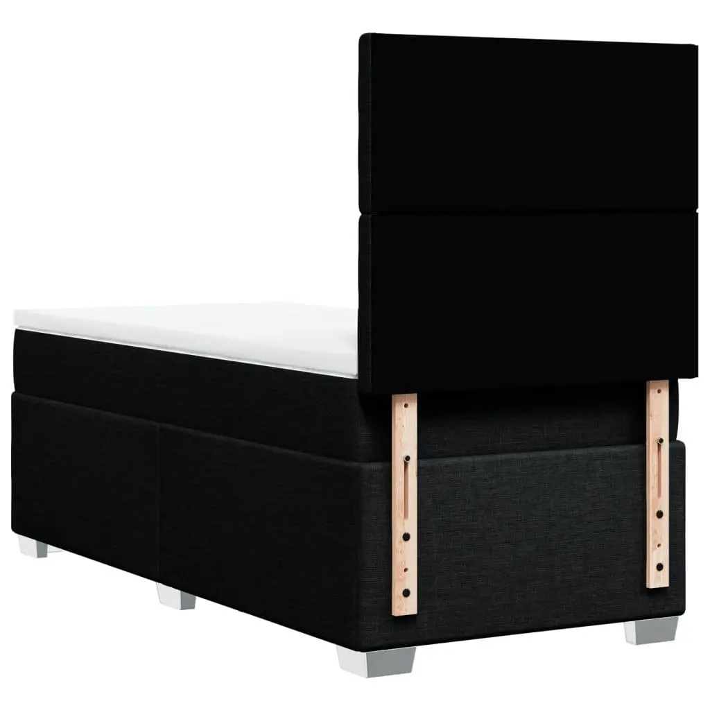King Single Box Spring Bed with Mattress Black Fabric LED Headboard Bedroom