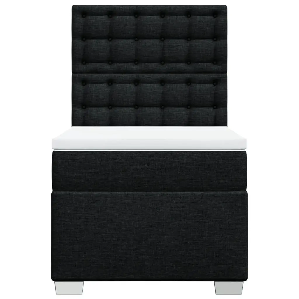 King Single Box Spring Bed with Mattress Black Fabric LED Headboard Bedroom