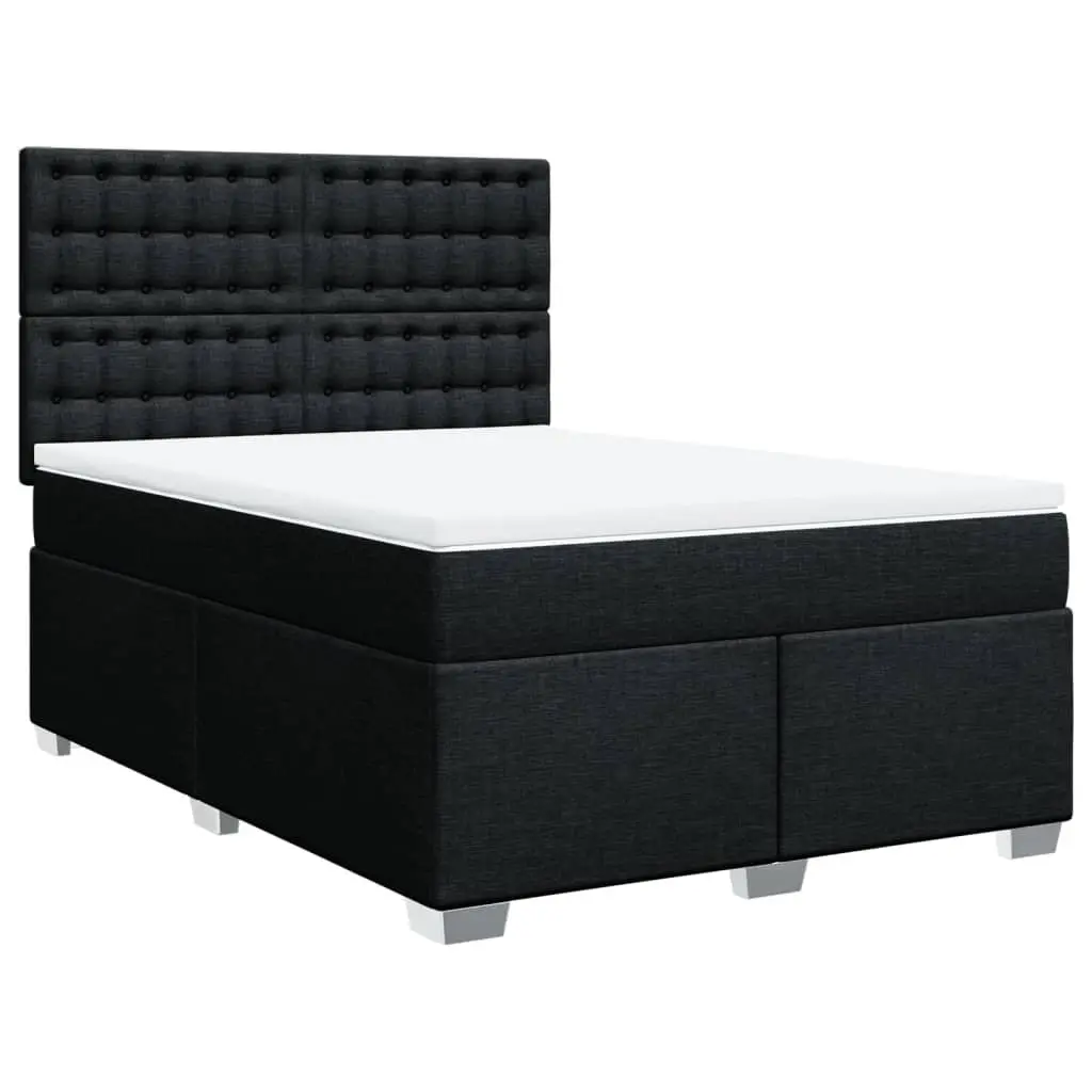 Double Box Spring Bed Pocket Spring Mattress Double Black with Adjustable LED Lights