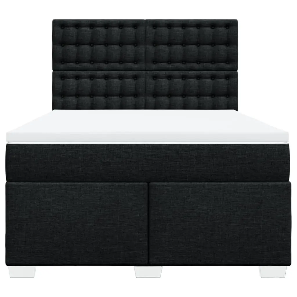 Double Box Spring Bed Pocket Spring Mattress Double Black with Adjustable LED Lights