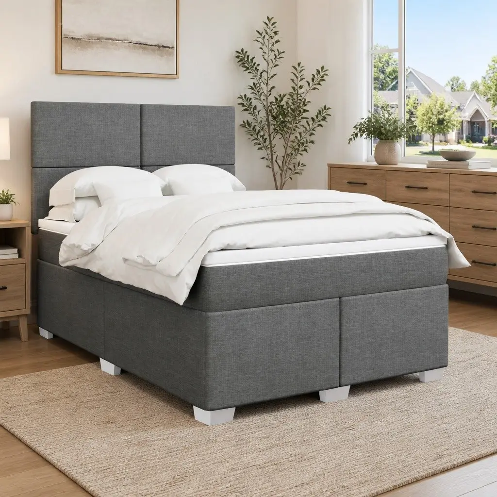 Grey Queen Box Spring Bed for Restful Nights