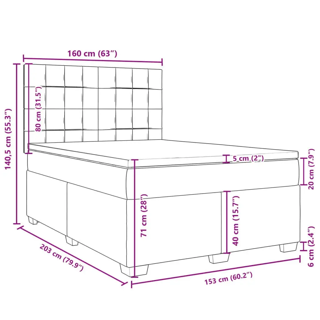 Queen Box Spring Bed with Mattress Dark Grey Fabric LED Headboard Bedroom