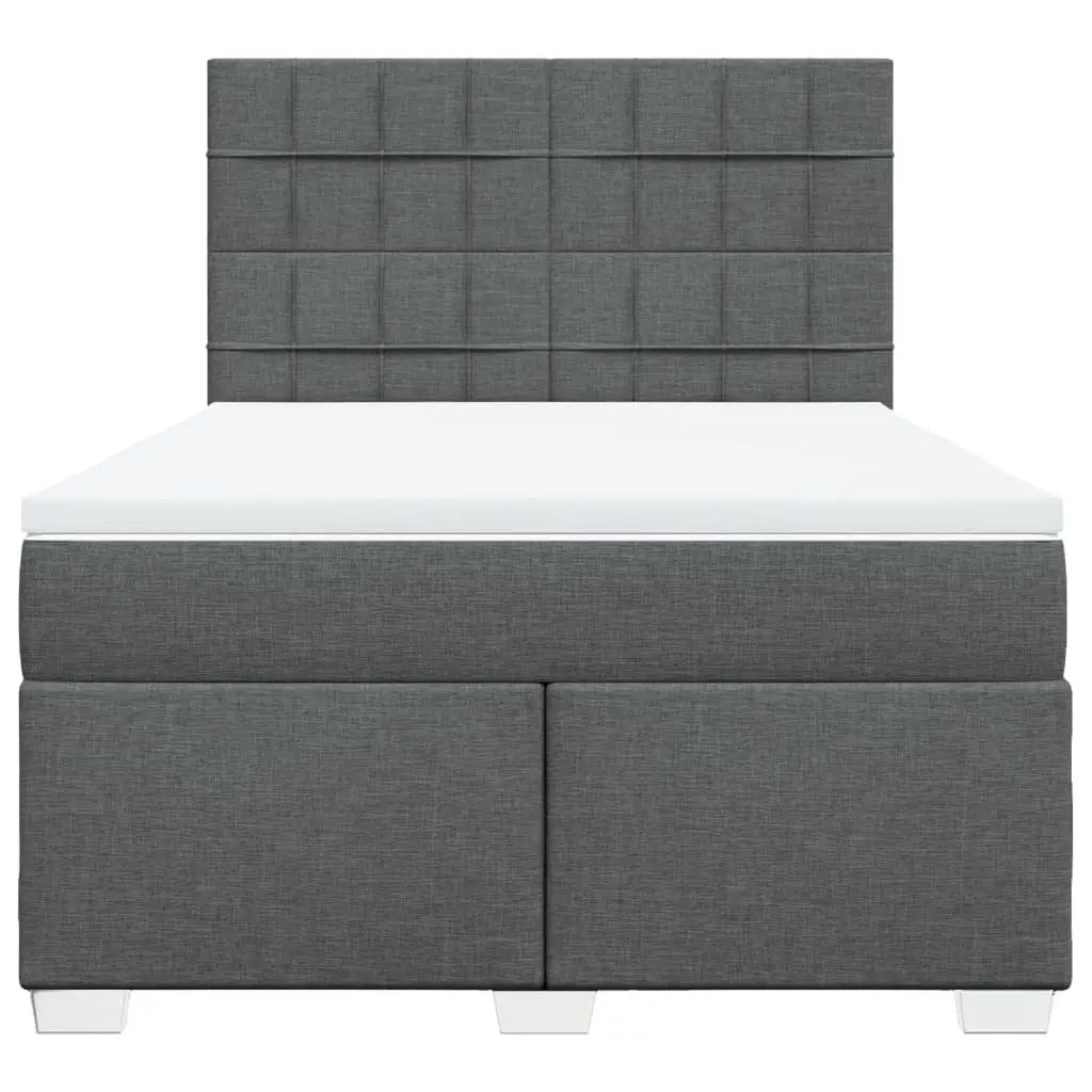Queen Box Spring Bed with Mattress Dark Grey Fabric LED Headboard Bedroom