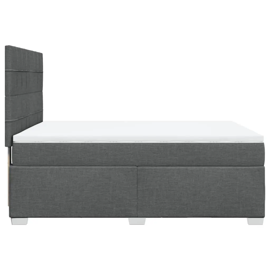 Queen Box Spring Bed with Mattress Dark Grey Fabric LED Headboard Bedroom