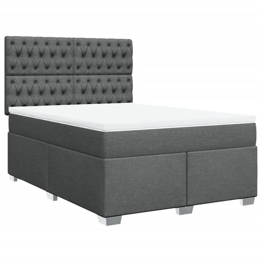 Queen Box Spring Bed with Pocket Mattress LED Lights Adjustable Headboard Grey