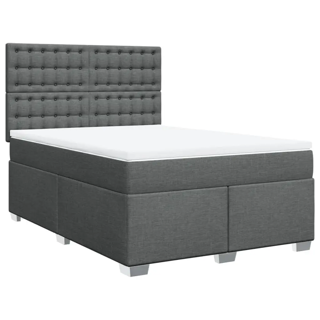 Queen Box Spring Bed Pocket Spring Mattress LED Light Grey Fabric Headboard