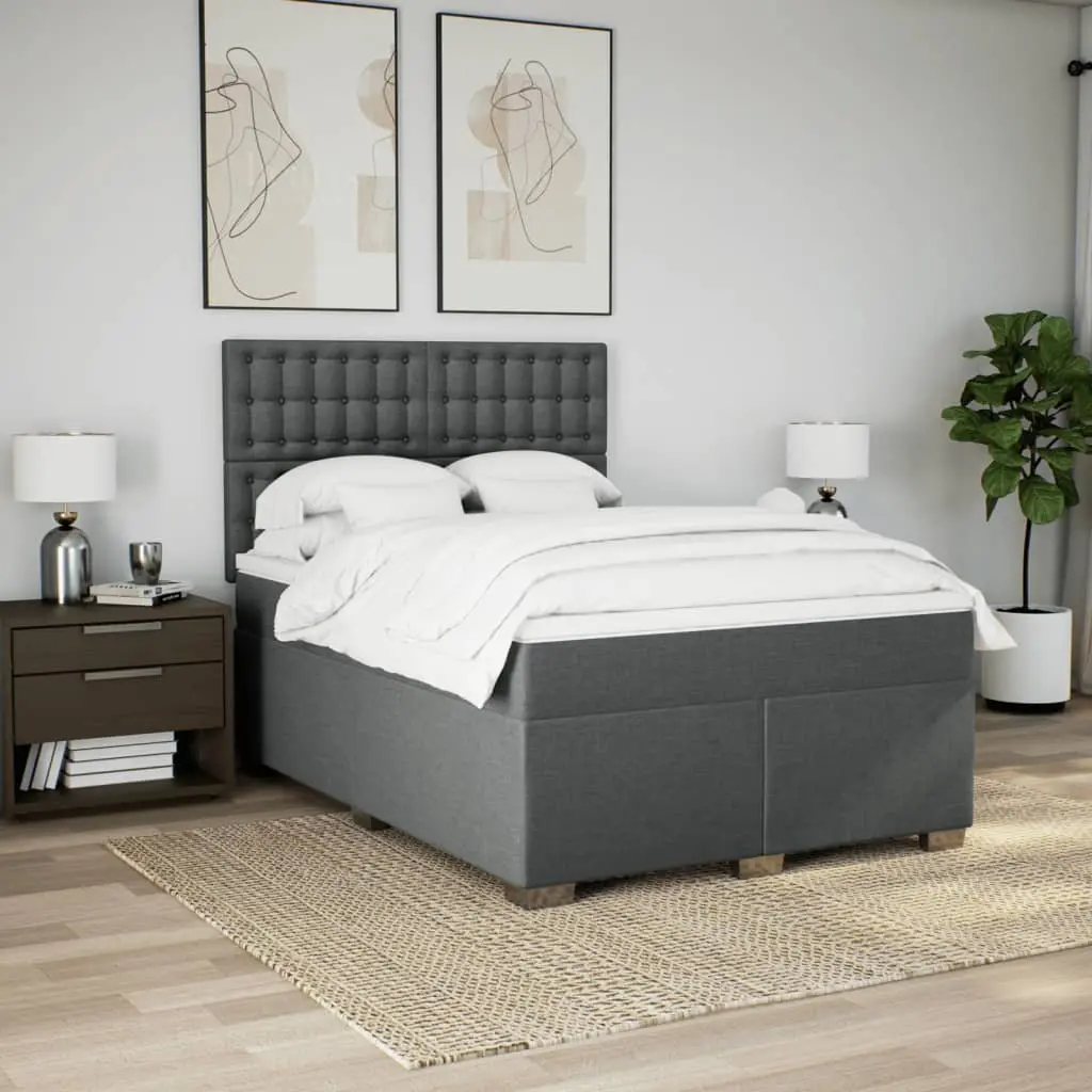 Queen Box Spring Bed Pocket Spring Mattress LED Light Grey Fabric Headboard
