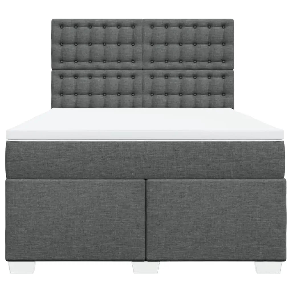 Queen Box Spring Bed Pocket Spring Mattress LED Light Grey Fabric Headboard