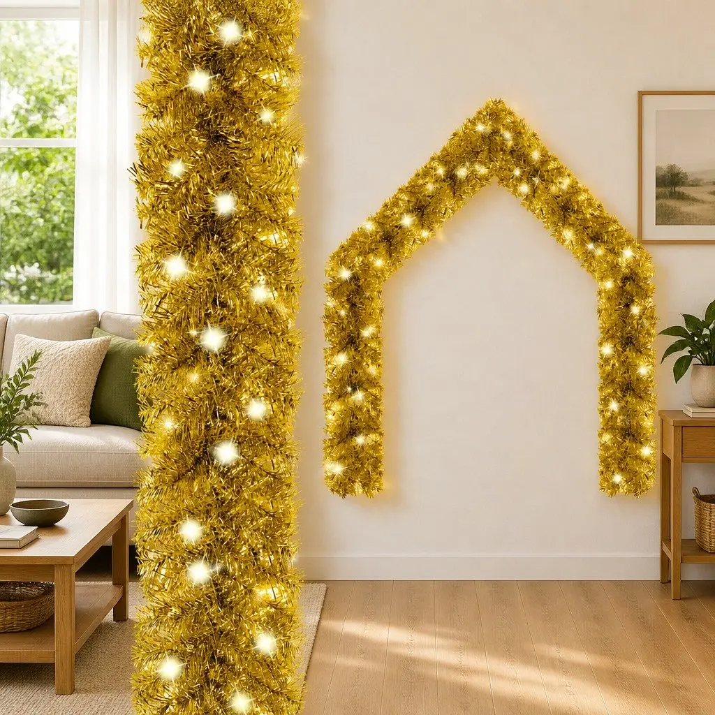 LED Lights Gold Christmas Garland 5m Holiday Decoration for Home Staircase Window