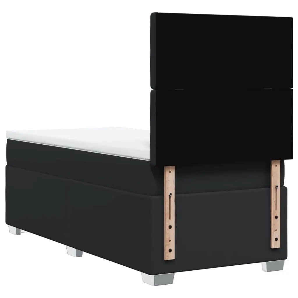 King Single Box Spring Bed with Pocket Mattress LED Lights Black Faux Leather