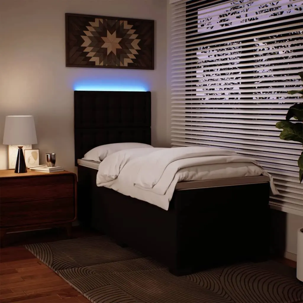 King Single Box Spring Bed with Pocket Mattress LED Lights Black Faux Leather
