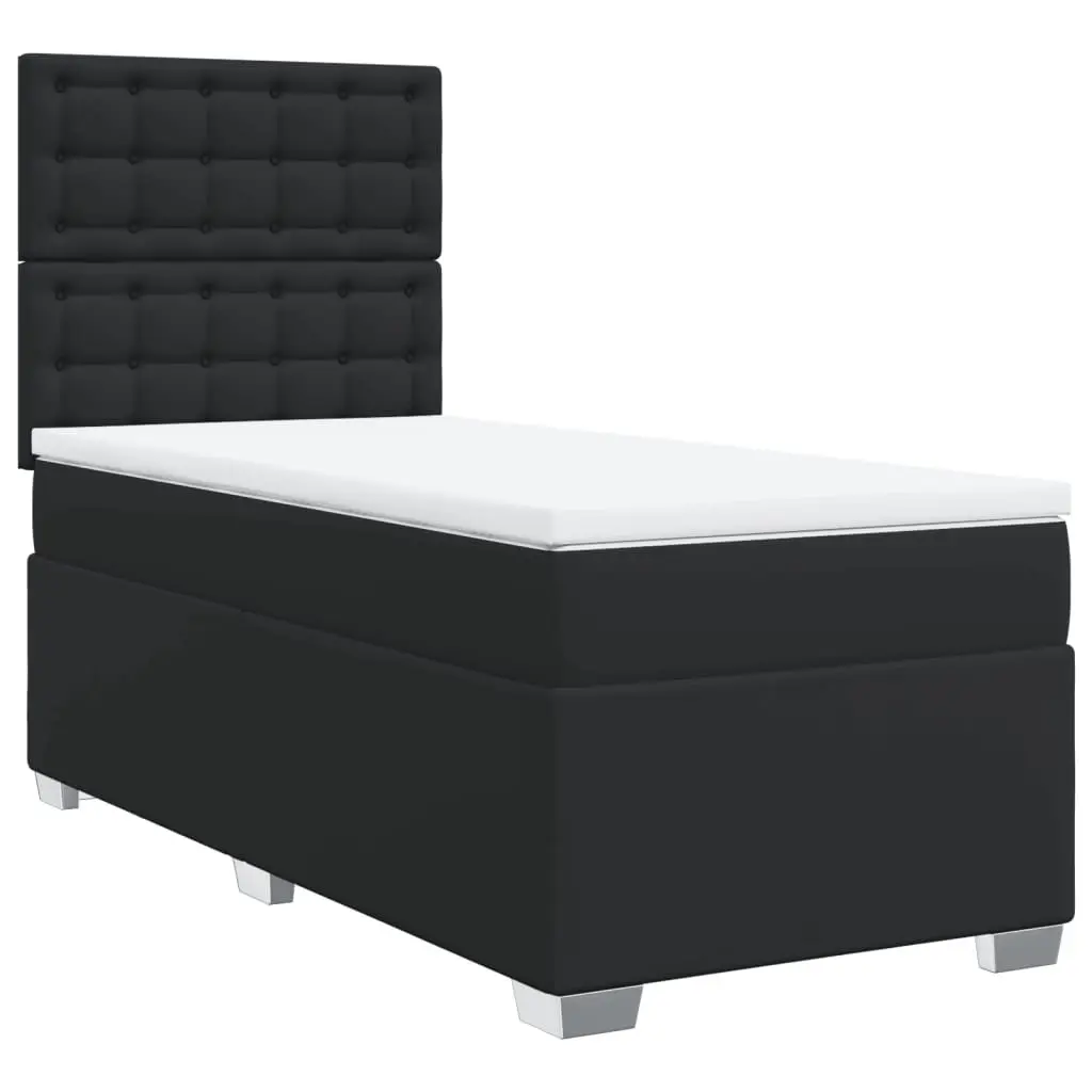 King Single Box Spring Bed with Pocket Mattress LED Lights Black Faux Leather