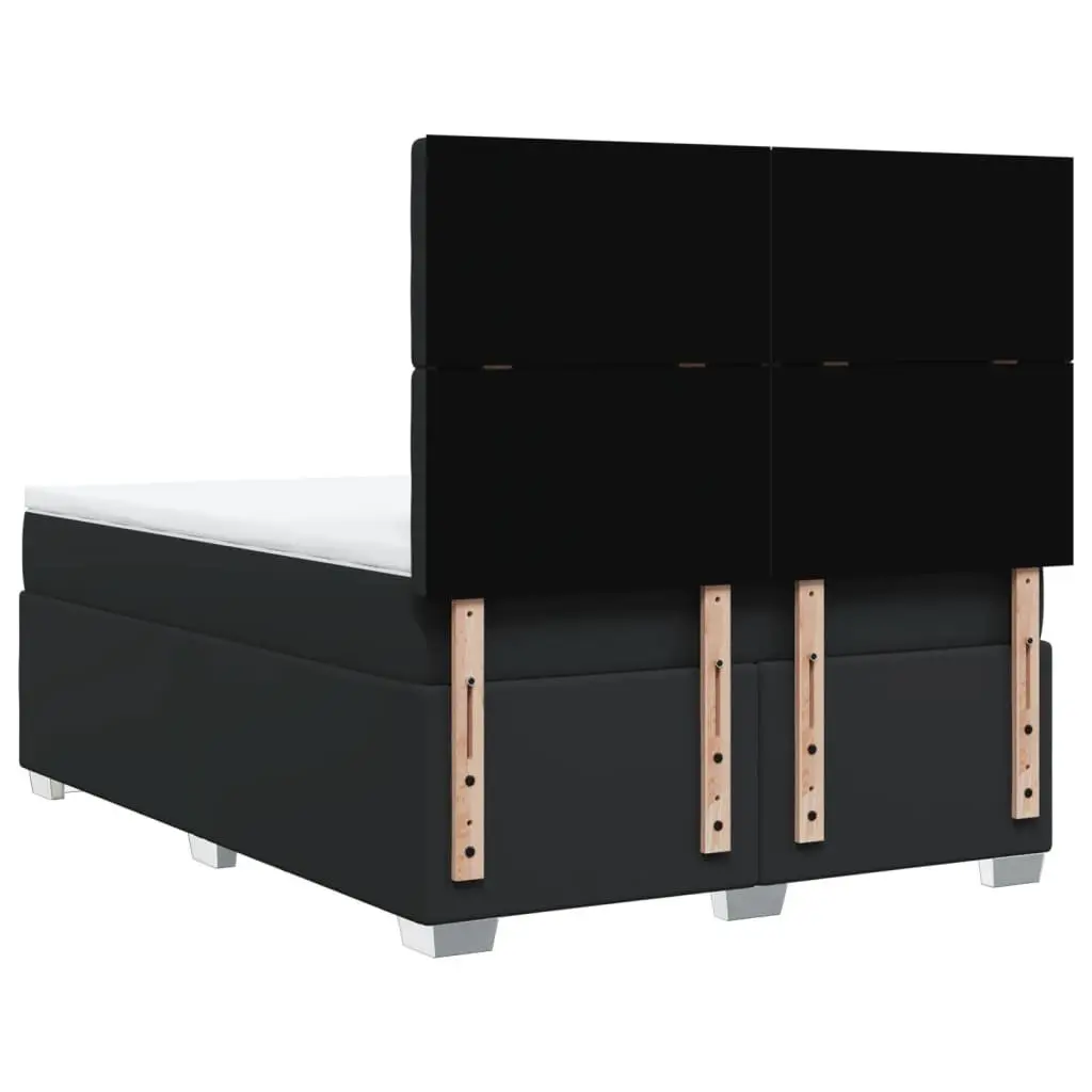 Queen Box Spring Bed Pocket Mattress LED Lights Adjustable Height Faux Leather Black