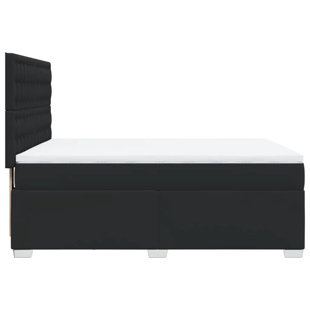 Queen Box Spring Bed Pocket Mattress LED Lights Adjustable Height Faux Leather Black