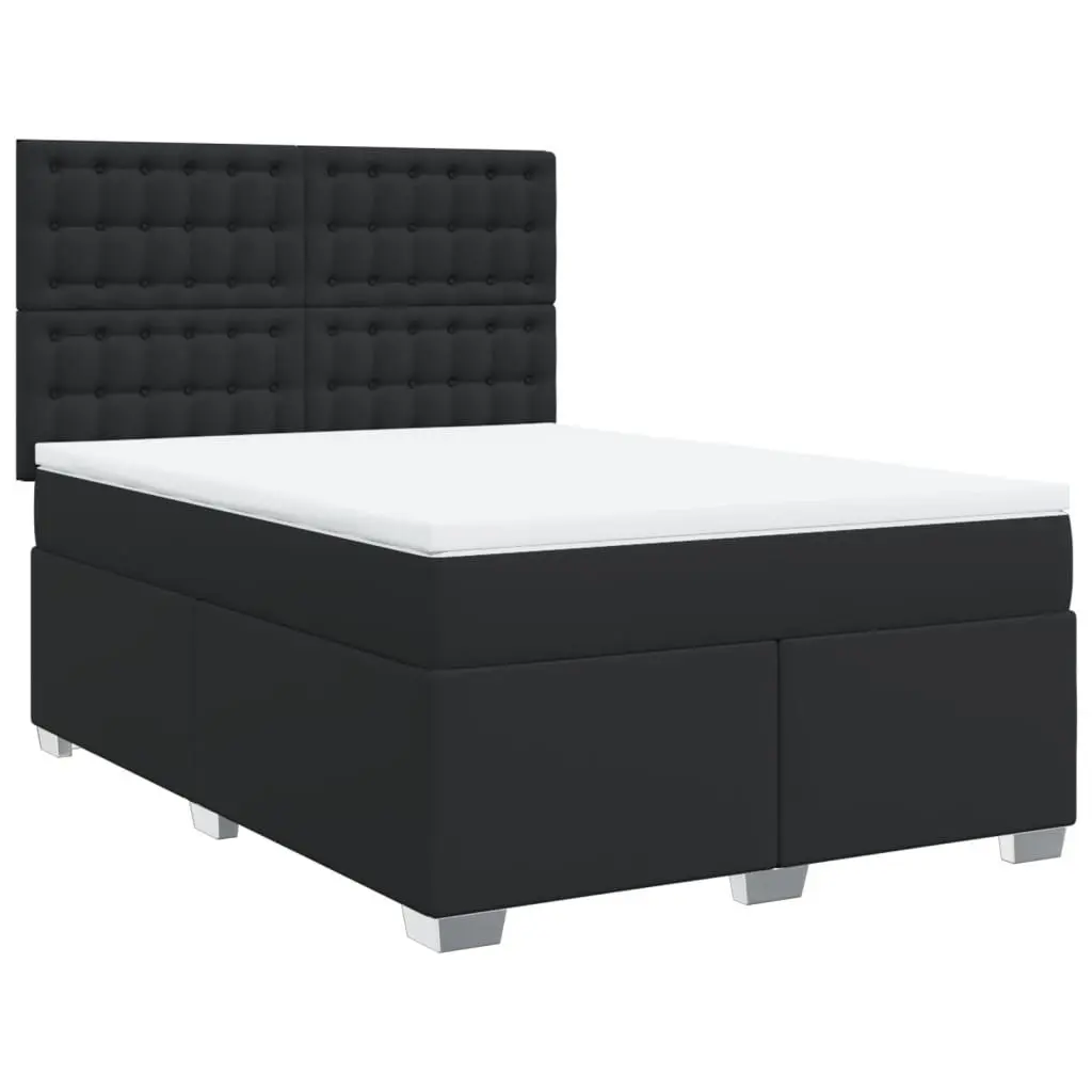 Queen Box Spring Bed Pocket Mattress LED Lights Adjustable Height Faux Leather Black