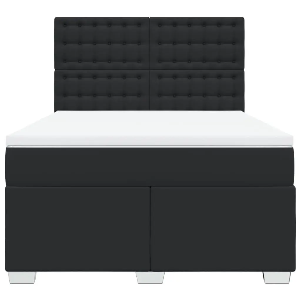 Queen Box Spring Bed Pocket Mattress LED Lights Adjustable Height Faux Leather Black