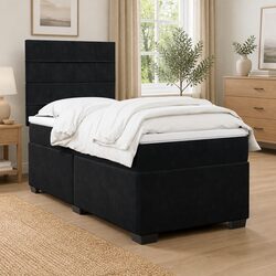 Comfortable King Single Box Spring Bed with Soft Velvet and LED Lights