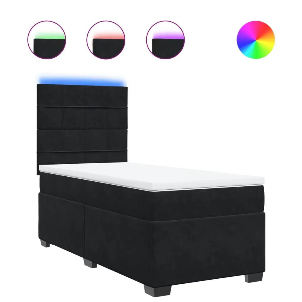 King Single Box Spring Bed with Soft Velvet and LED Lights