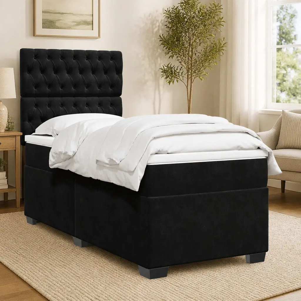 King Single Bed with LED Lights & Velvet Finish