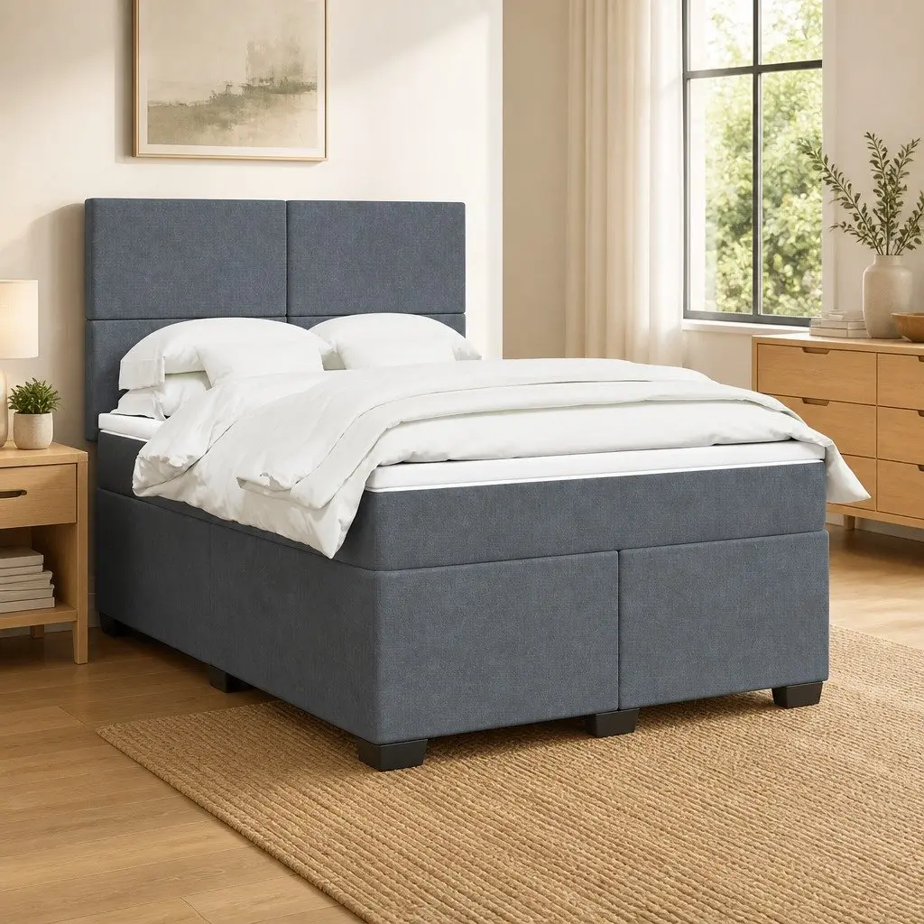 Box Spring Bed Pocket Mattress Adjustable Headboard Dark Grey