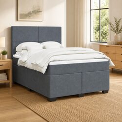 Box Spring Bed with Pocket Mattress LED Lights Adjustable Headboard Dark Grey