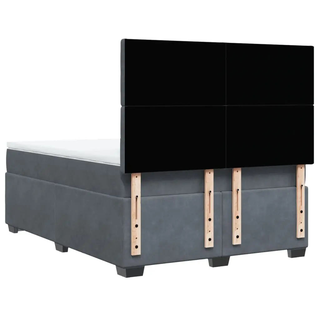 Grey Box Spring Bed with LED Lights and Soft Fabric
