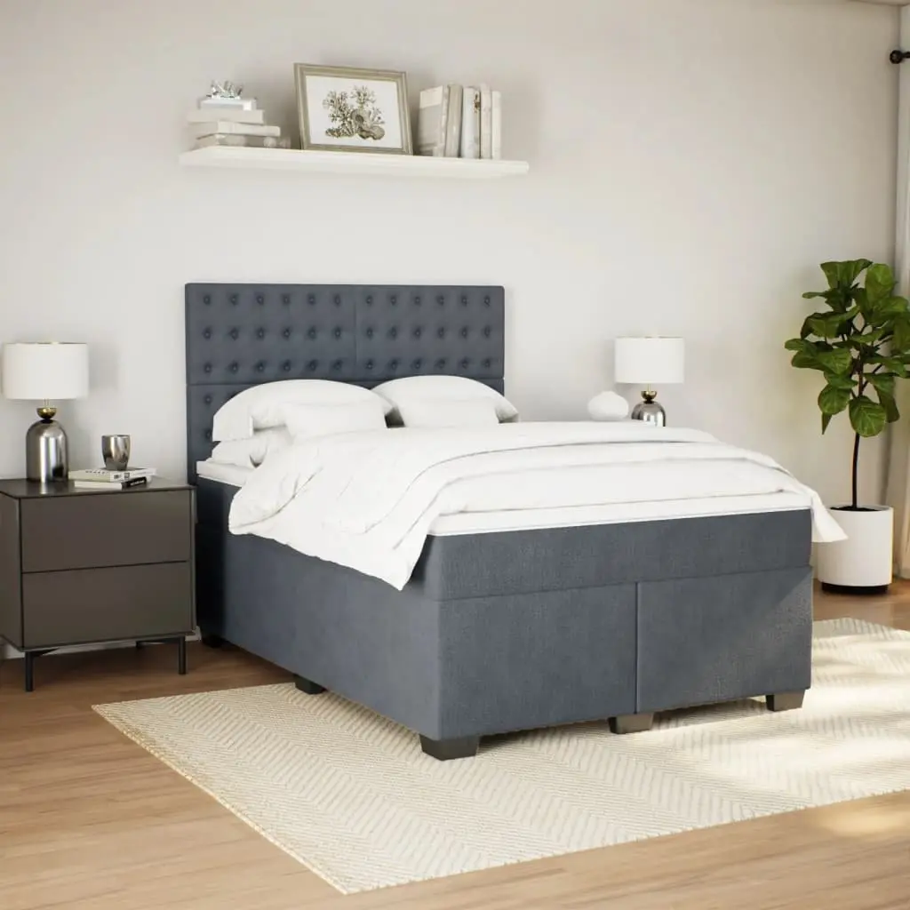 Grey Box Spring Bed with LED Lights and Soft Fabric