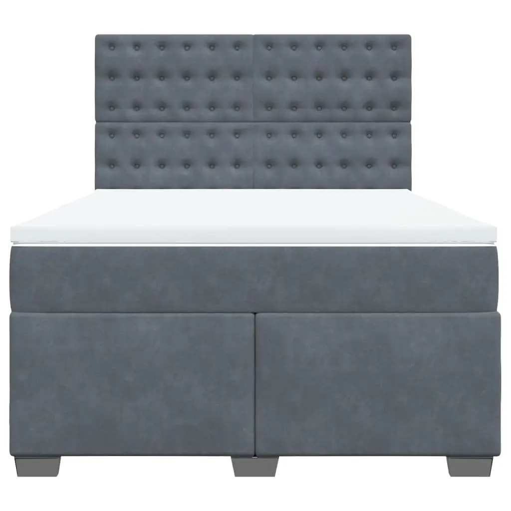 Grey Box Spring Bed with LED Lights and Soft Fabric