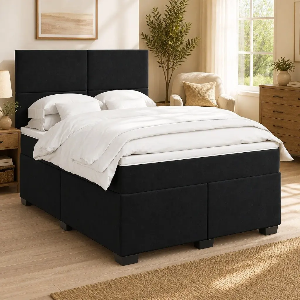 Queen Box Spring Bed with LED Lights