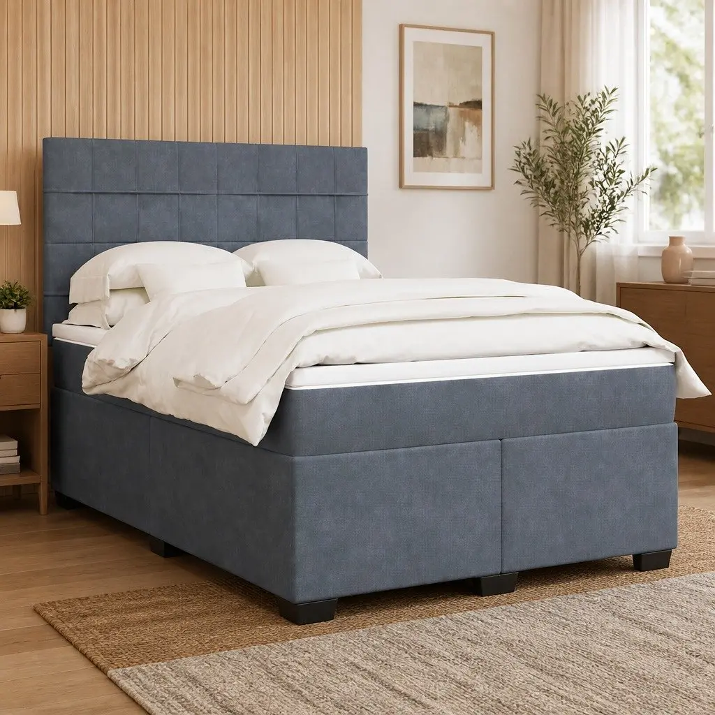 Queen Box Spring Bed with Pocket Spring Mattress LED Lights Adjustable Headboard