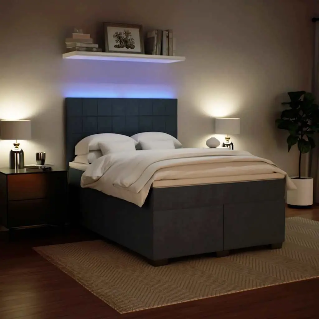 Queen Box Spring Bed with Pocket Spring Mattress LED Lights Adjustable Headboard