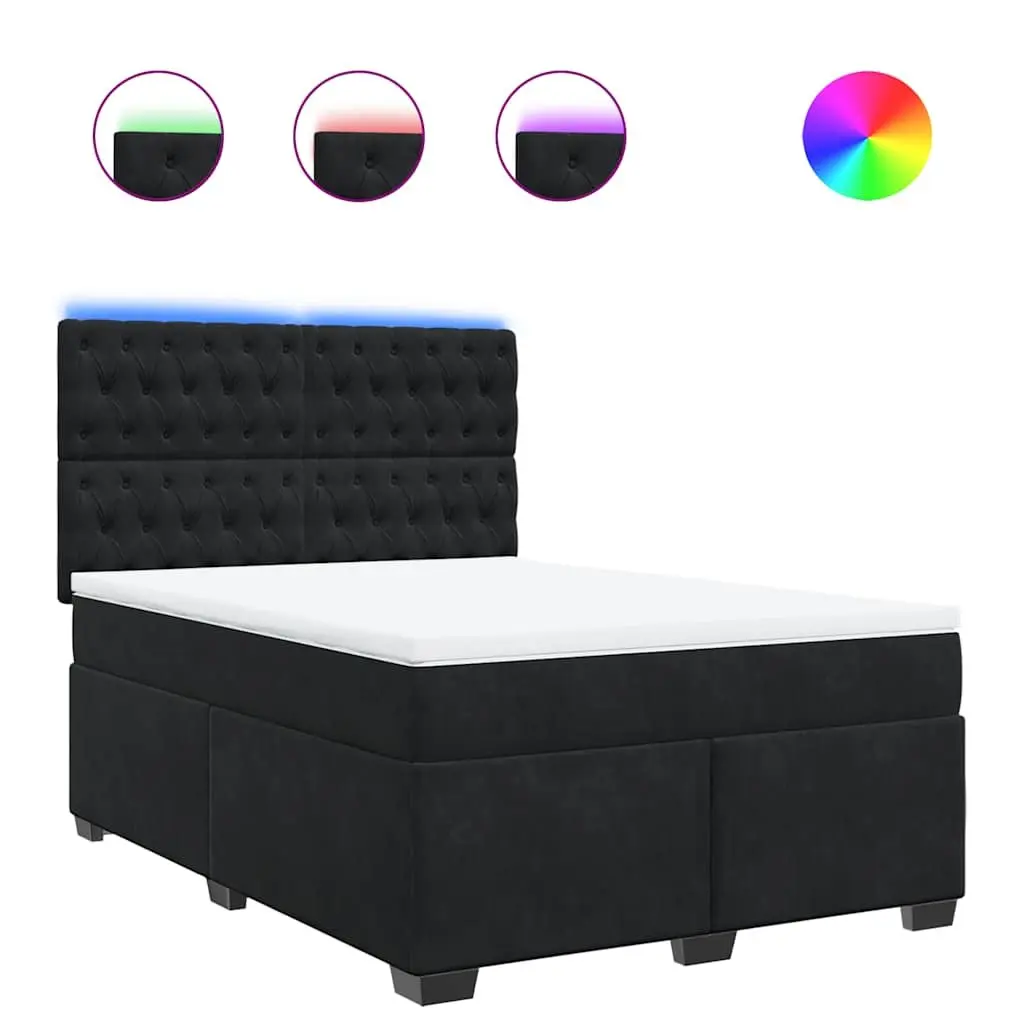 Queen Size Box Spring Bed Pocket Spring Mattress Adjustable Headboard LED Lights Black