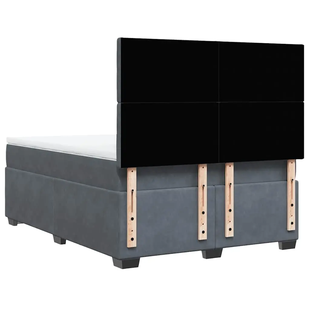 Queen Box Spring Bed Pocket Spring Mattress Adjustable LED Lights Dark Grey Velvet