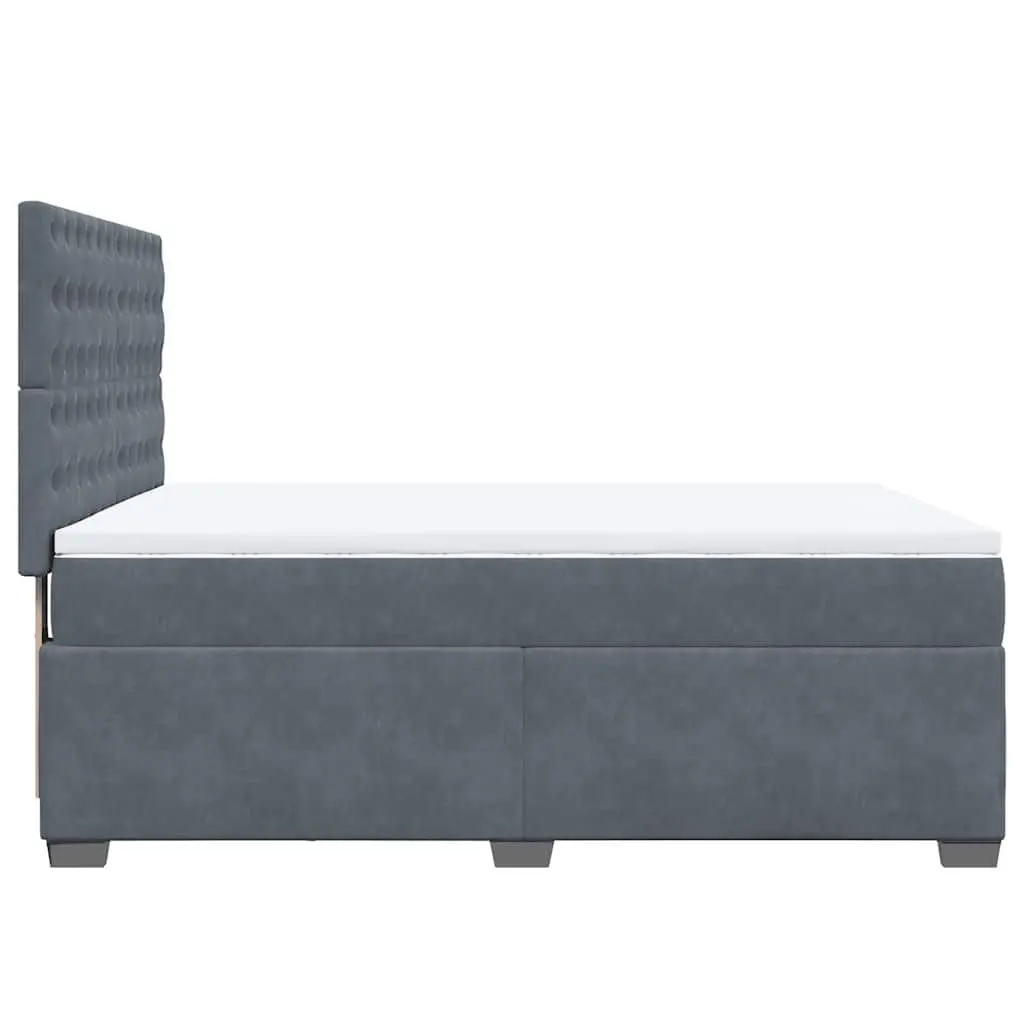 Queen Box Spring Bed Pocket Spring Mattress Adjustable LED Lights Dark Grey Velvet