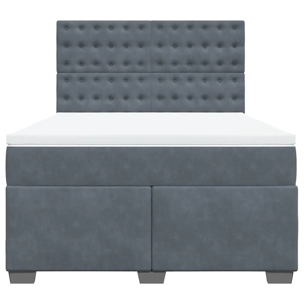 Queen Box Spring Bed Pocket Spring Mattress Adjustable LED Lights Dark Grey Velvet