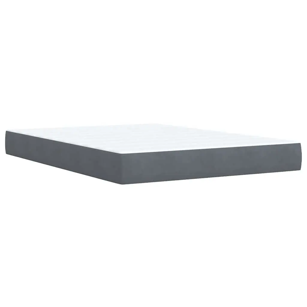 Queen Box Spring Bed Pocket Spring Mattress Adjustable LED Lights Dark Grey Velvet