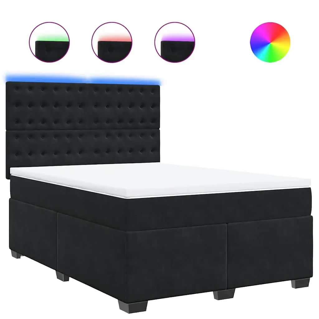 Queen Box Spring Bed Pocket Spring Mattress Adjustable Headboard LED Lights Black