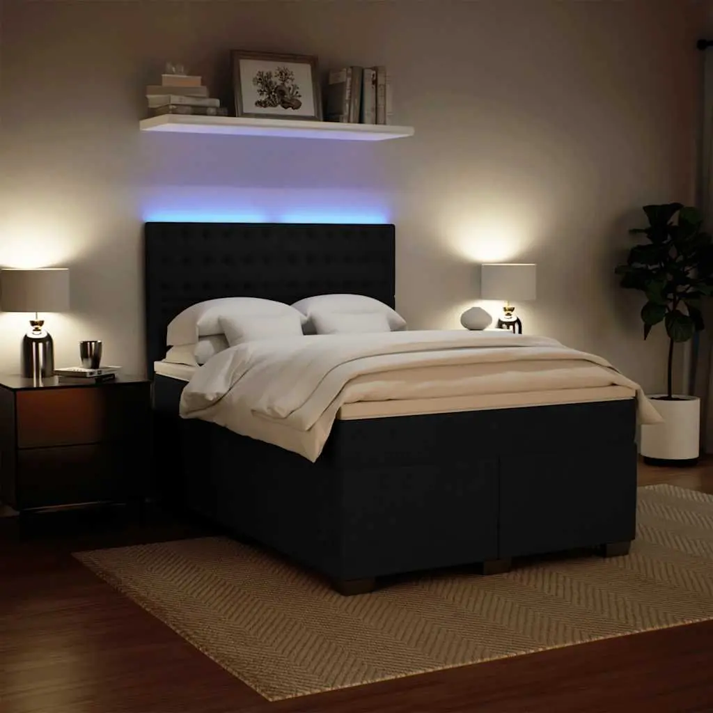 Queen Box Spring Bed Pocket Spring Mattress Adjustable Headboard LED Lights Black
